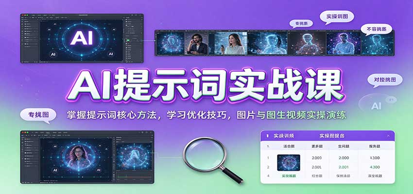 AI提示词实战课：掌握提示词核心方法，学习优化技巧，图片与图生视频实操演练 - 臻优资源网