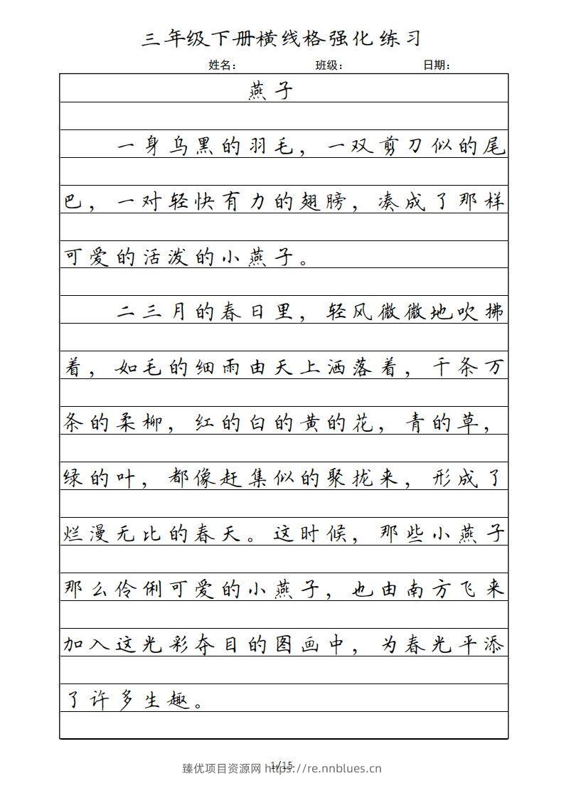 三年级语文下册横线格（部编版） - 臻优资源网