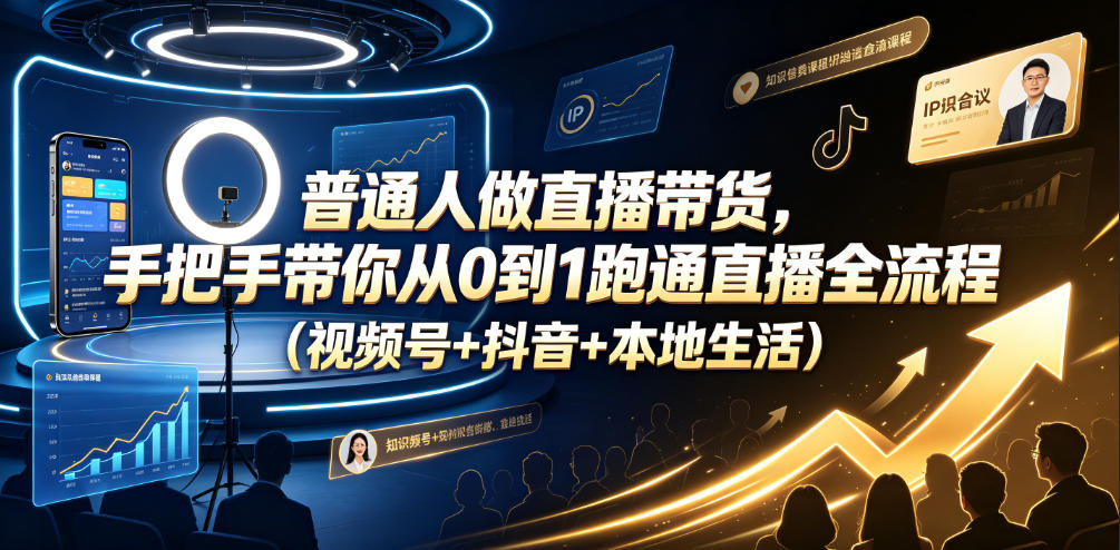 普通人做直播带货，手把手带你从0到1跑通直播全流程（视频号+抖音+本地生活） - 臻优资源网