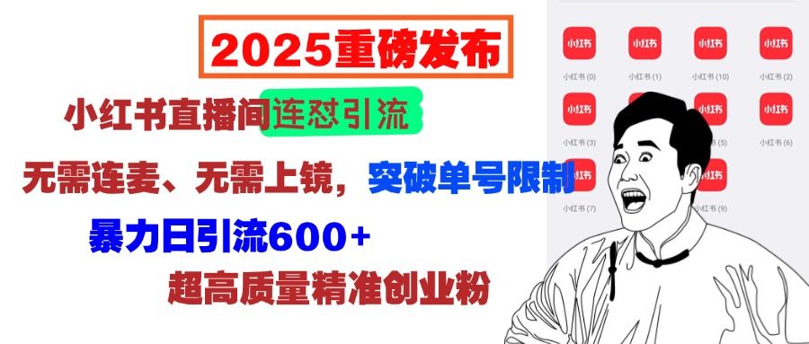 2025重磅发布：小红书直播间连怼引流，无需连麦、无需上镜，突破单号限制，暴力日引流600+超高质量精准创业粉 - 臻优资源网