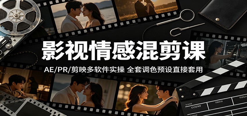 影视情感混剪课：AE/PR/剪映多软件实操，全套调色预设直接套用 - 臻优资源网