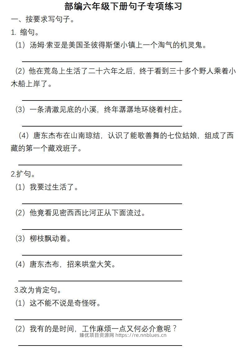 6年级句子专项练习 - 臻优资源网