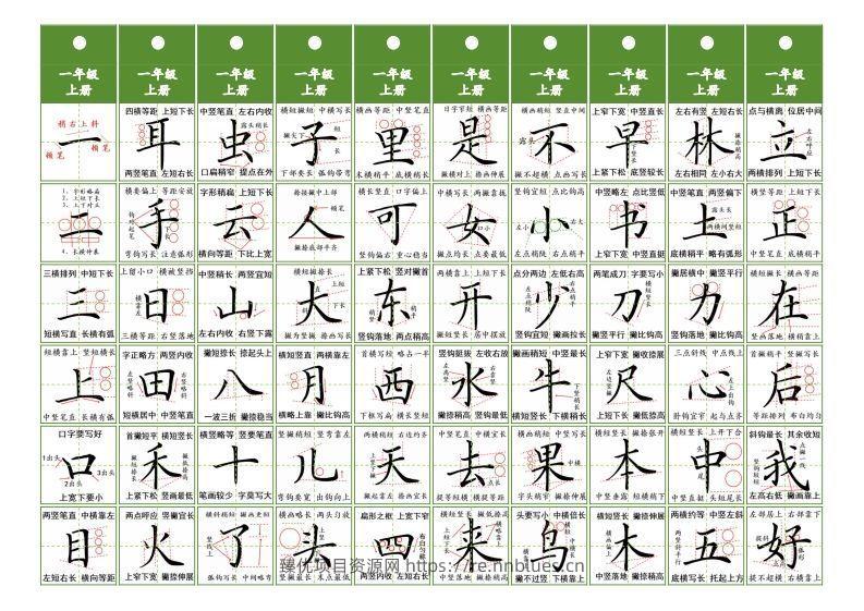 一年级上册语文同步精讲字卡（共6页） - 臻优资源网