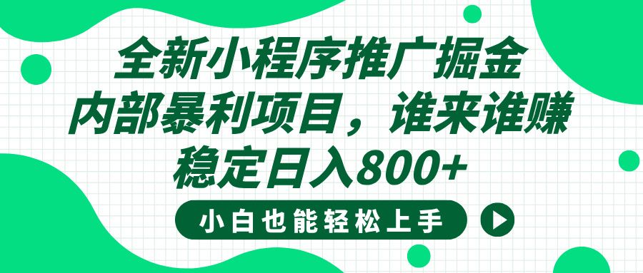 全新小程序推广掘金，内部暴利项目，小白轻松上手，稳定日入800+ - 臻优资源网