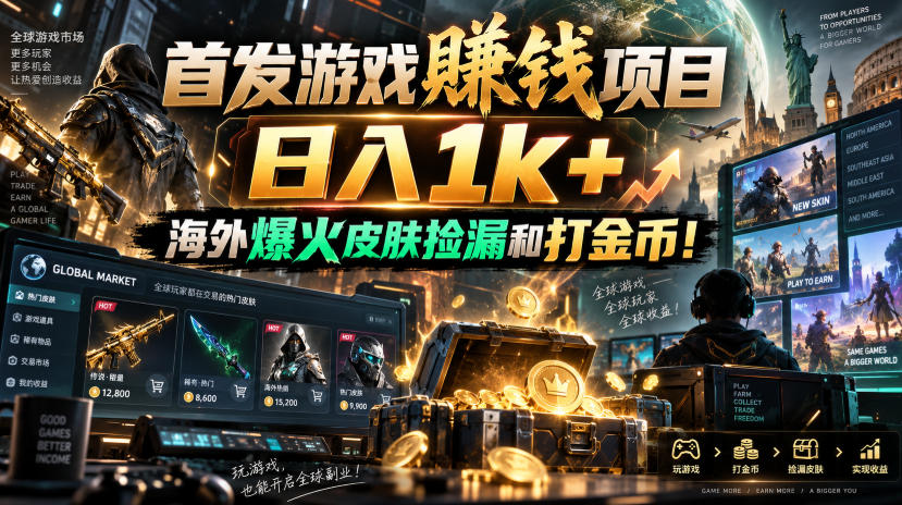首发游戏賺钱项目，日入1k+，海外爆火皮肤捡漏和打金币！【揭秘】 - 臻优资源网