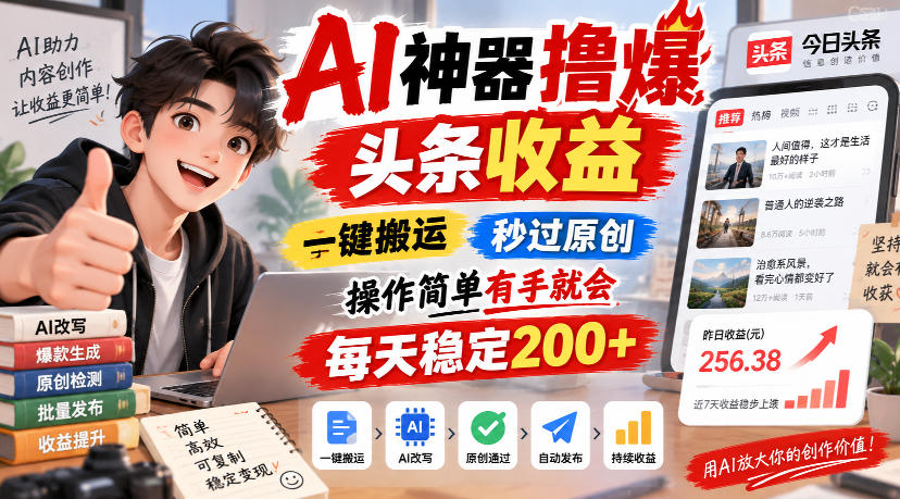 AI神器撸爆头条收益，一键搬运，秒过原创，操作简单有手就会，每天稳定200+【揭秘】 - 臻优资源网