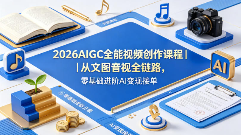 2026AIGC全能视频创作课程｜从文图音视全链路，零基础进阶AI变现接单 - 臻优资源网