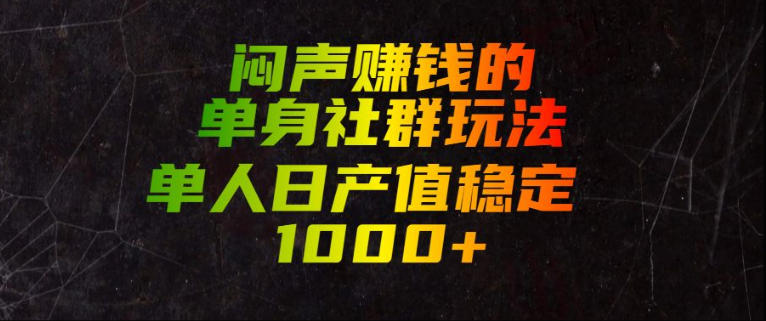 闷声賺钱的单身社群玩法，单人日产值稳定1000+【揭秘】 - 臻优资源网