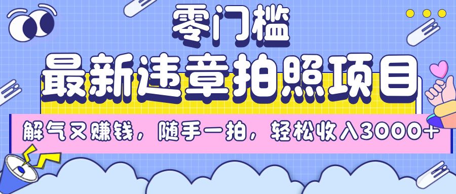 最新违章拍照项目，解气又赚钱，随手一拍，轻松收入3000+ - 臻优资源网