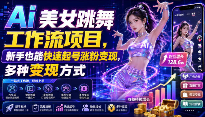 Ai美女跳舞工作流项目，新手也能快速起号涨粉变现，多种变现方式 - 臻优资源网
