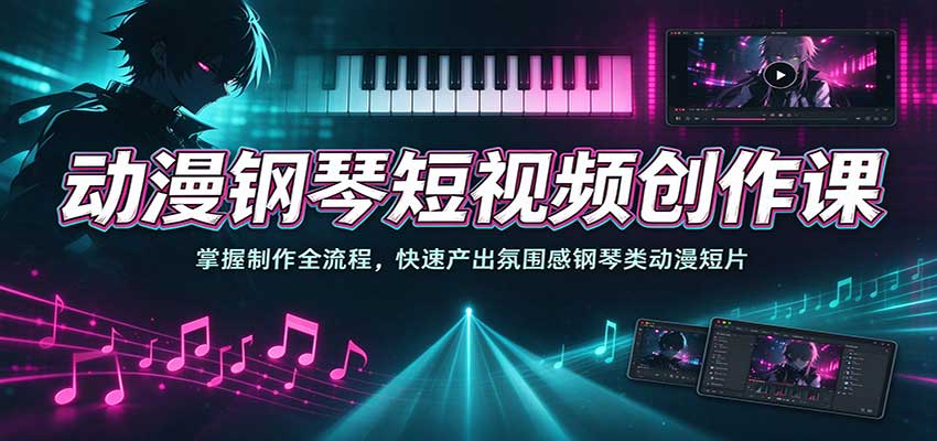 动漫钢琴短视频创作课：掌握制作全流程，快速产出氛围感钢琴类动漫短片 - 臻优资源网