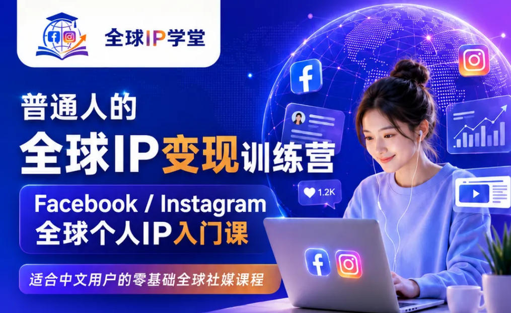 普通人的全球IP变现训练营，Facebook/Instagram全球个人IP入门课，零基础全球社媒课程 - 臻优资源网