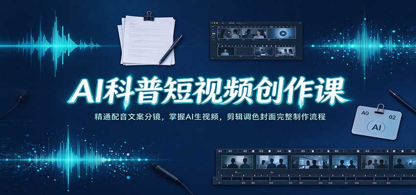 AI科普短视频创作课：精通配音文案分镜，掌握AI生视频，剪辑调色封面完整制作流程 - 臻优资源网