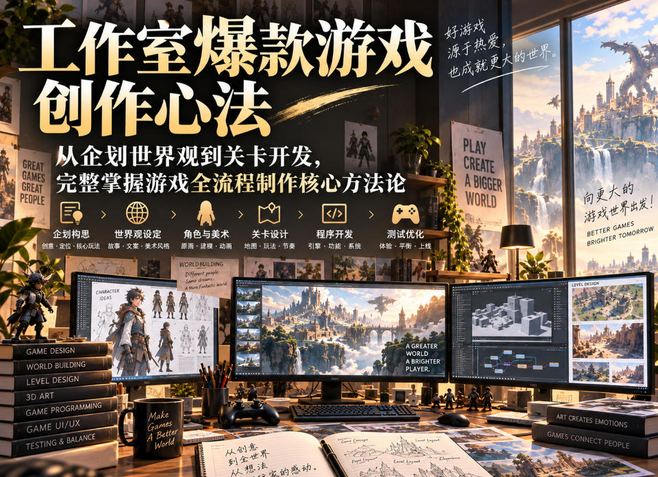 工作室爆款游戏创作心法｜从企划世界观到关卡开发，完整掌握游戏全流程制作核心方法论 - 臻优资源网