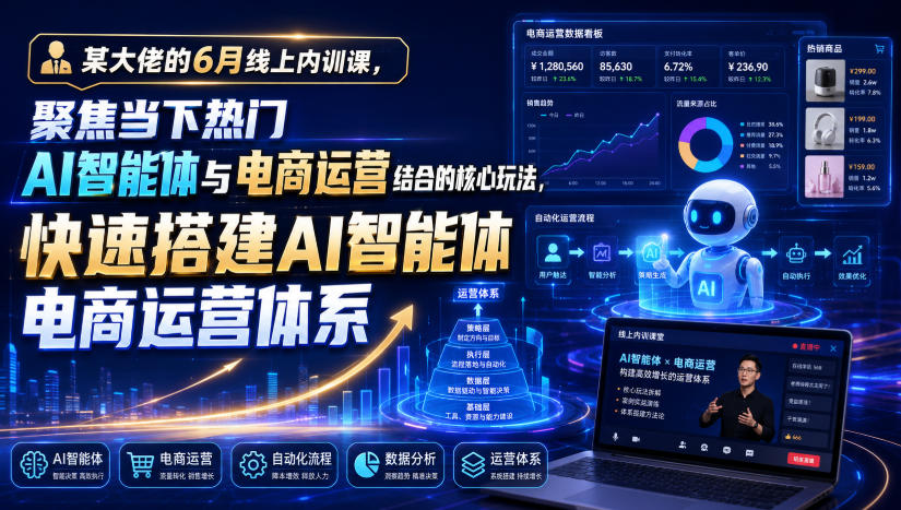 某大佬的6月线上内训课，聚焦当下热门AI智能体与电商运营结合的核心玩法，快速搭建AI智能体电商运营体系 - 臻优资源网