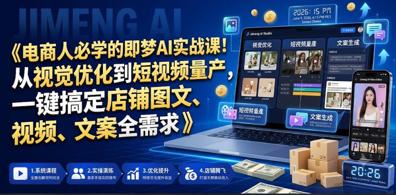 电商人必学的即梦AI实战课！从视觉优化到短视频量产，一键搞定店铺图文、视频、文案全需求 - 臻优资源网