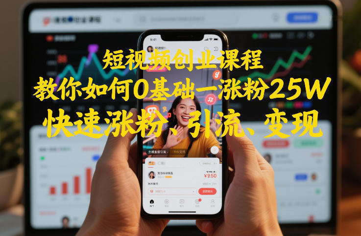 短视频创业课程，教你如何0基础一天涨粉25W，快速涨粉、引流、变现 - 臻优资源网