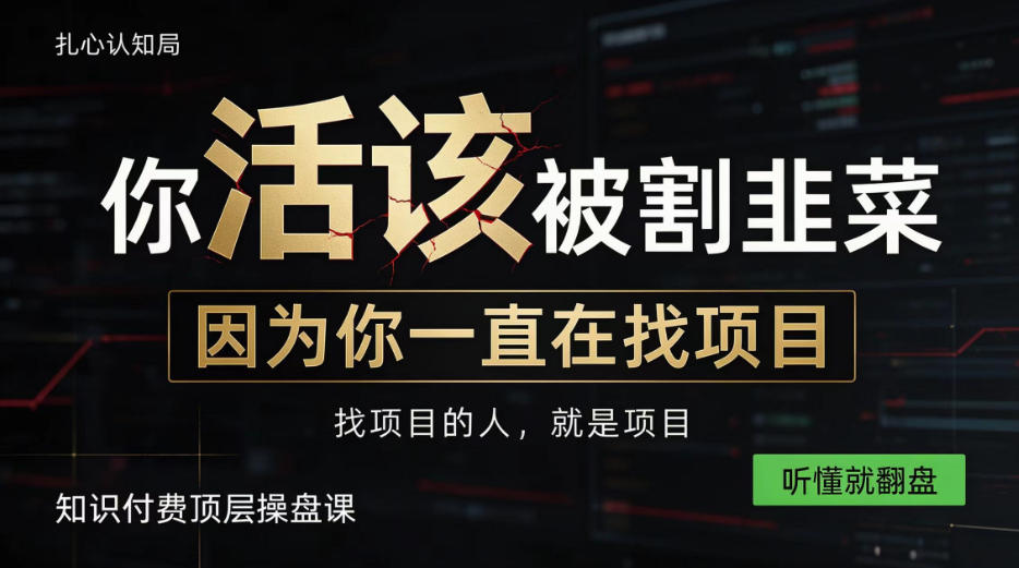 做项目不如卖项目，做知识付费自己当老板，知识付费顶层操盘课，听懂就翻盘【揭秘】 - 臻优资源网