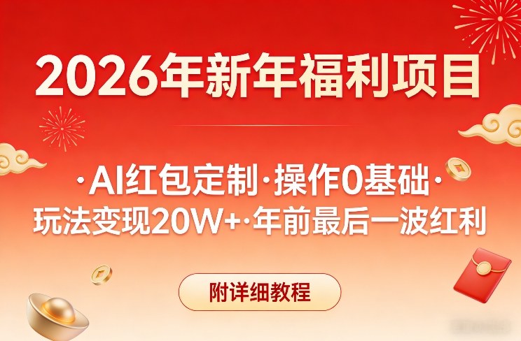新年福利项目，AI红包定制，操作0基础，玩法变现20W+年前最后一波红利，附详细教程 - 臻优资源网