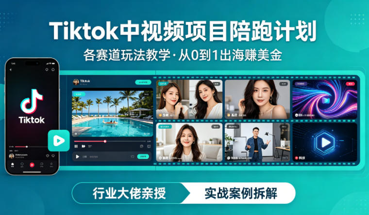 某大佬的Tiktok中视频项目陪跑，涵盖TK各个赛道玩法教学，从0到1出海賺美金 - 臻优资源网