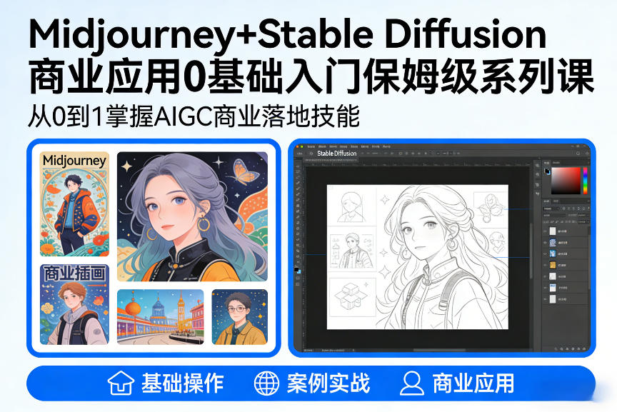 AIGC商业应用Midjourney+Stable Diffusion教程，0基础入门保姆级系列课 - 臻优资源网