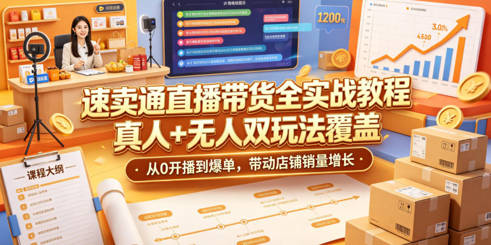 速卖通直播带货全实战教程，真人+无人双玩法覆盖，从0开播到爆单，带动店铺销量增长 - 臻优资源网