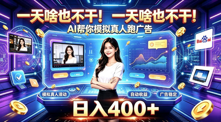 一天啥也不干！AI帮你模拟真人跑广告，稳定日入400+，实现真正被动变现【揭秘】 - 臻优资源网