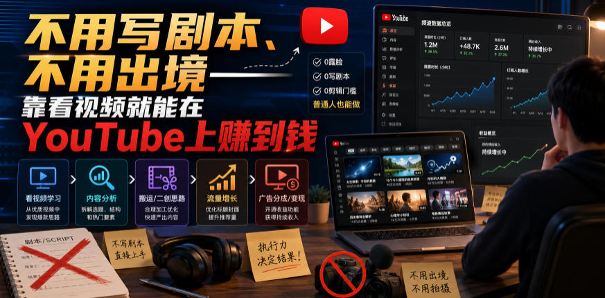 不用写剧本、不用出境——靠看视频就能在YouTube上賺到钱【原创双语字幕】 - 臻优资源网