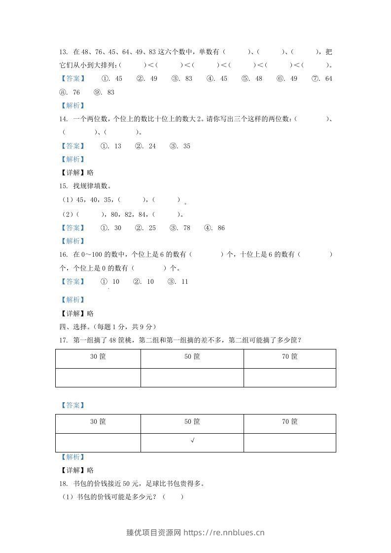 图片[3] - 2020-2021学年江苏省无锡市一年级下册数学期中试题及答案(Word版) - 臻优资源网