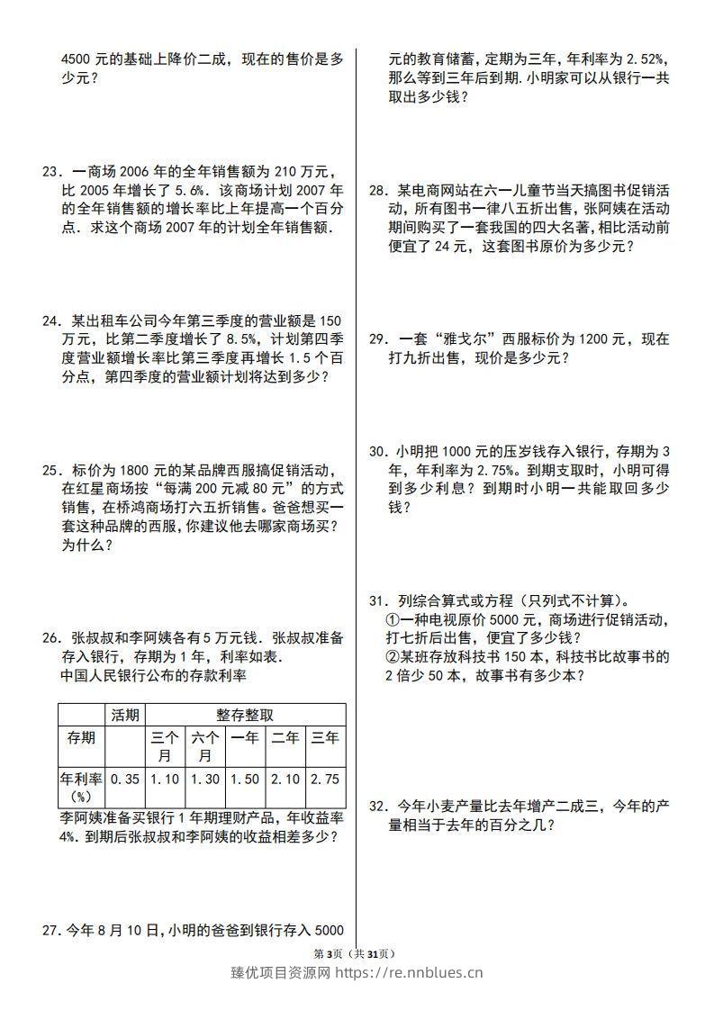 图片[3] - 六年级数学上册百分数应用题60题 - 臻优资源网