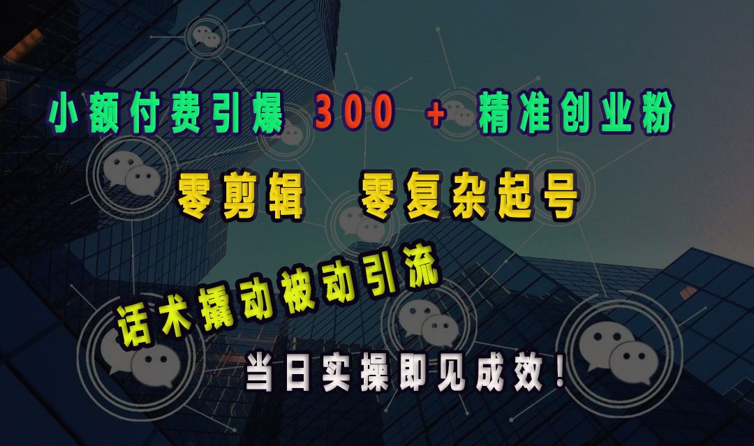 小额付费引爆 300 + 精准创业粉，零剪辑、零复杂起号，话术撬动被动引流，当日实操即见成效！ - 臻优资源网