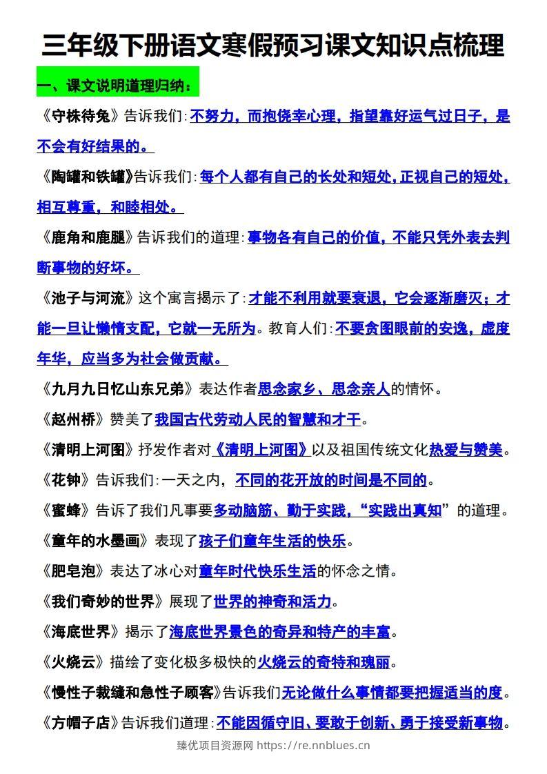 三年级语文下册知识点归纳总复习 - 臻优资源网