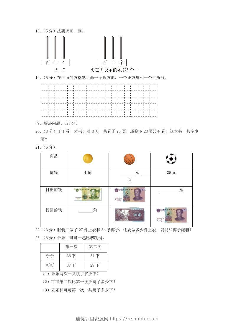 图片[3] - 2021-2022学年江苏省苏州市太仓市一年级下学期数学期末试题及答案(Word版) - 臻优资源网