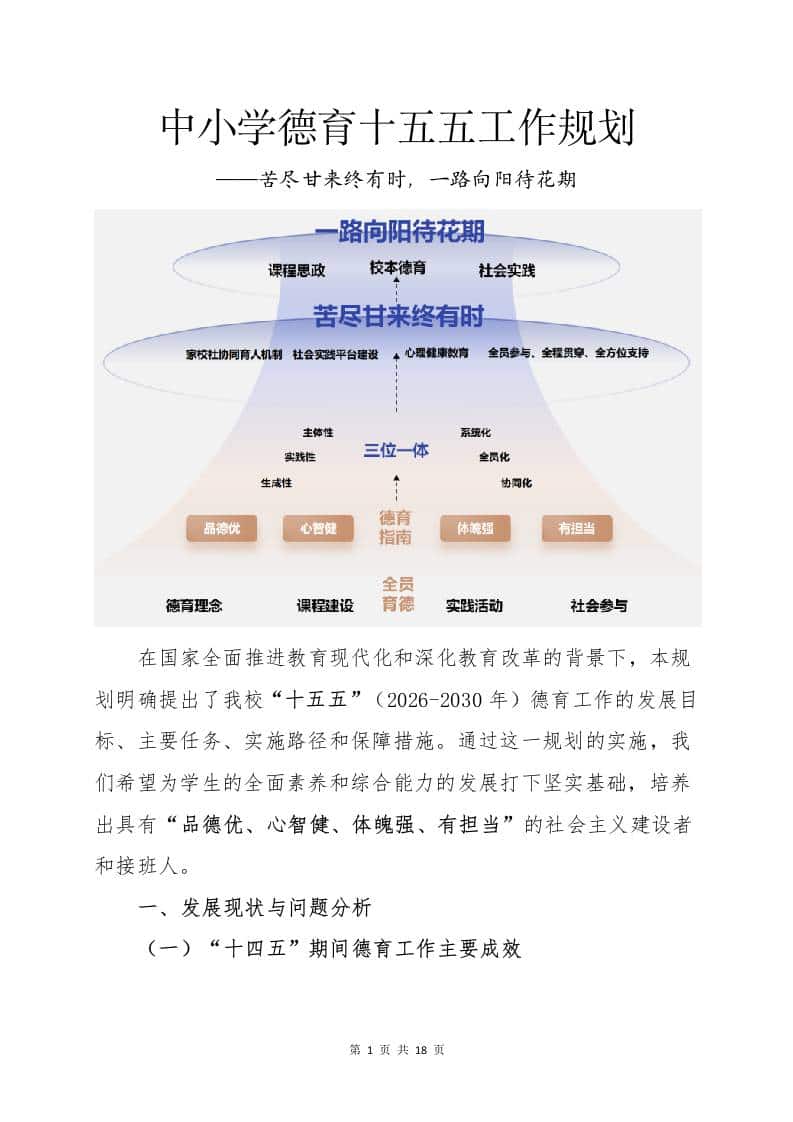 中小学德育十五五工作规划：苦尽甘来终有时，一路向阳待花期 - 臻优资源网