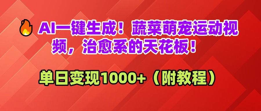 AI一键生成！蔬菜萌宠运动视频，治愈系的天花板！单日变现1000+（附教程） - 臻优资源网