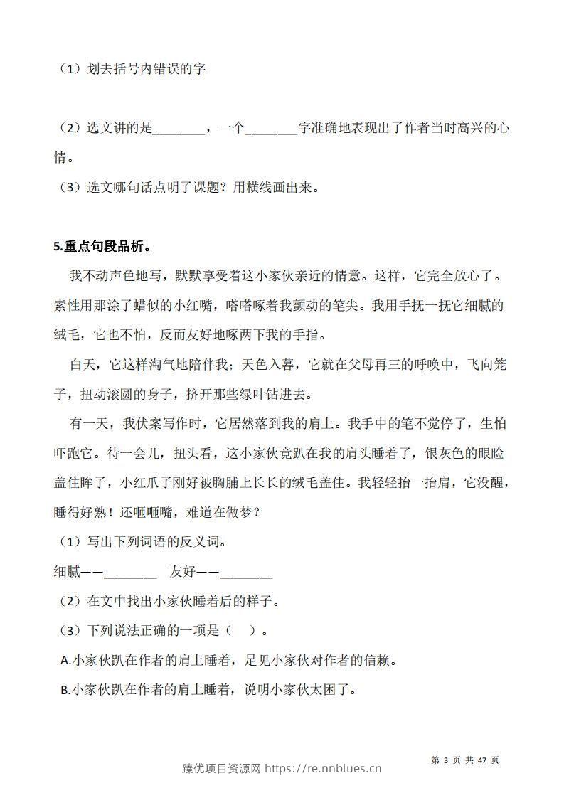 图片[3] - 五上语文：阅读专项训练习题50道 - 臻优资源网