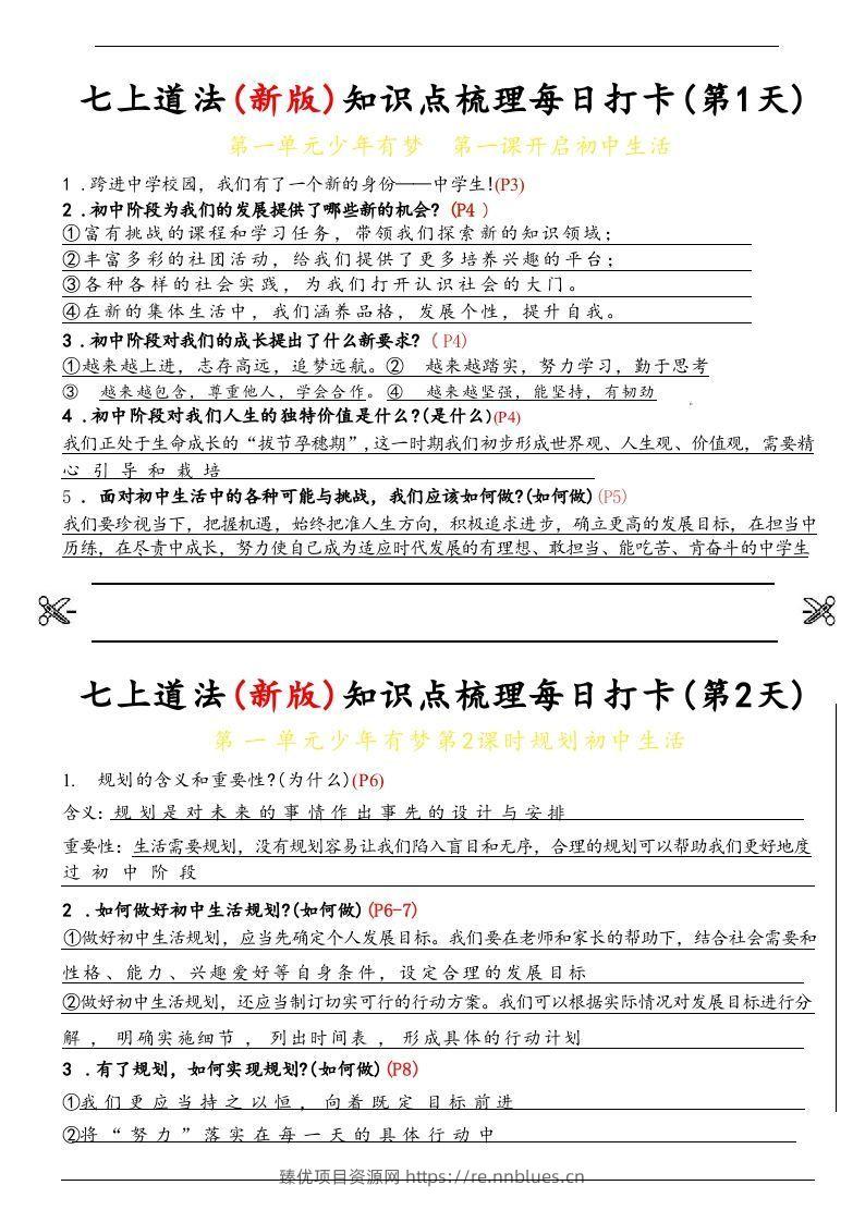 【24新版】七上道法(新版)知识点梳理每日打卡_纯图版 - 臻优资源网