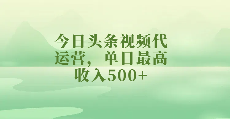 今日头条视频代运营，单日最高收入500+ - 臻优资源网