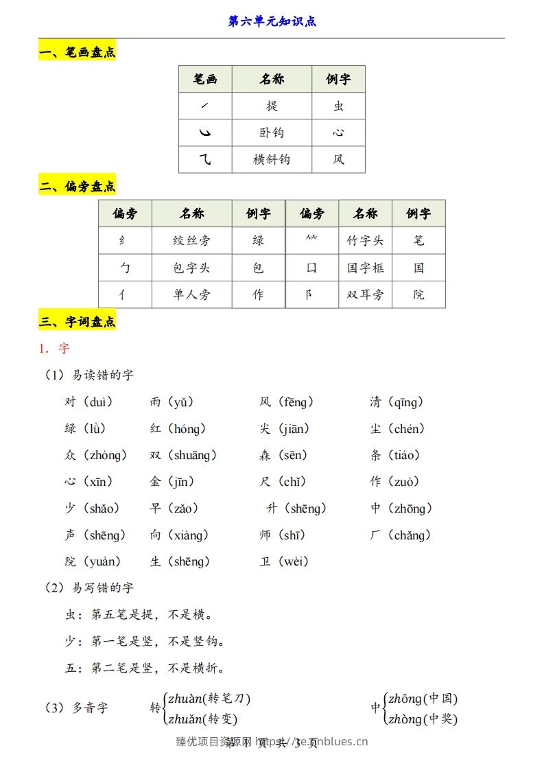【24新教材】一上语文第6单元知识点梳理 - 臻优资源网