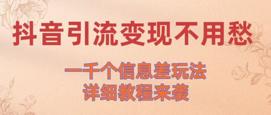 抖音引流变现不用愁!一千个信息差玩法详细教程来袭 - 臻优资源网