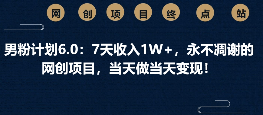 男粉计划6.0:7天收入1W+,永不凋谢的网创项目,当天做当天变现! - 臻优资源网