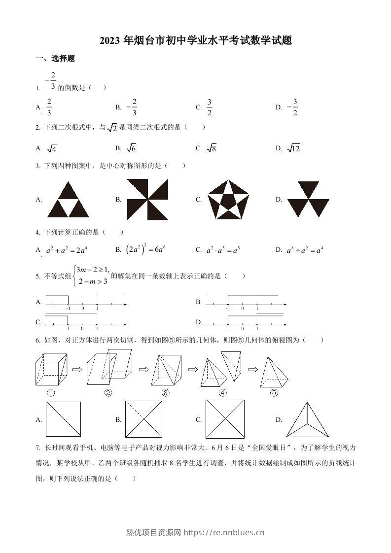 2023年山东省烟台市中考数学真题（空白卷） - 臻优资源网