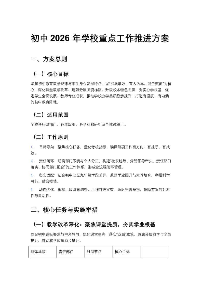 初中2026年学校重点工作推进方案 - 臻优资源网