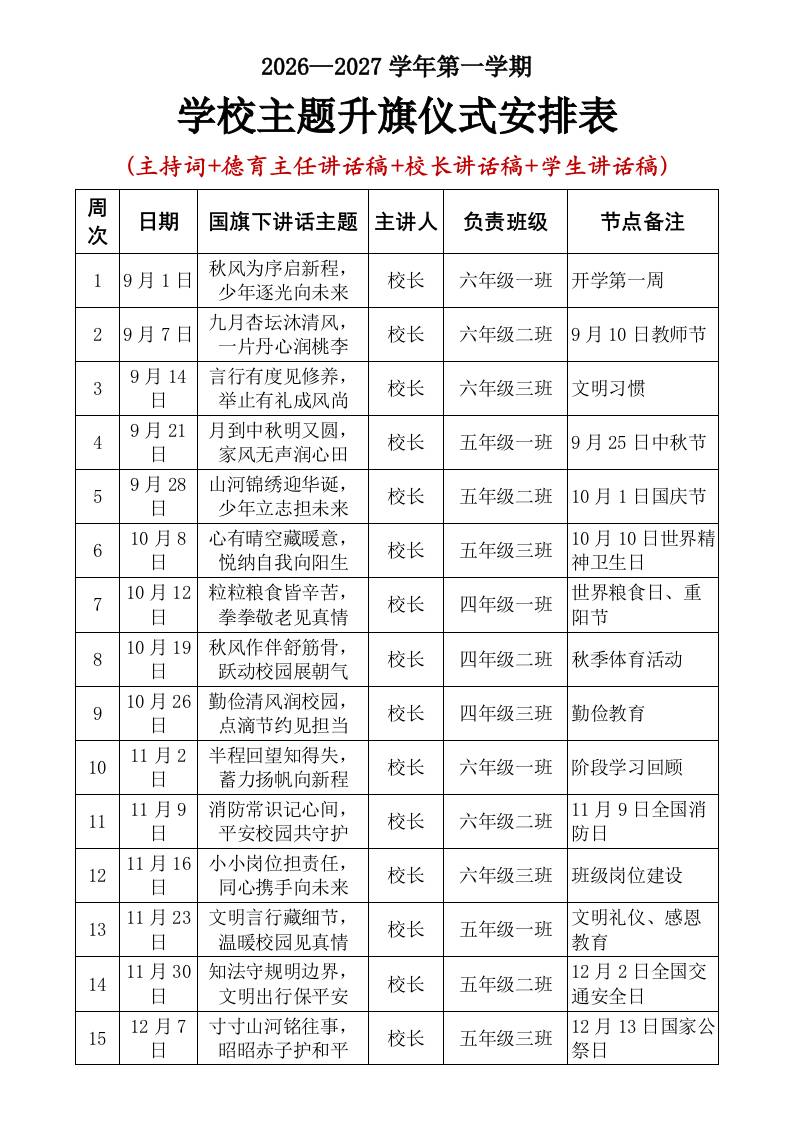 2026年秋季学期国旗下讲话稿校长讲话稿 - 臻优资源网