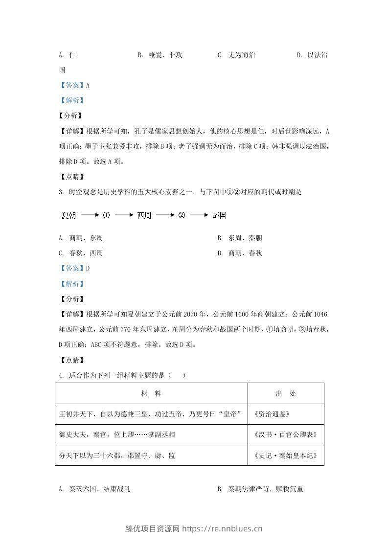 图片[2] - 2021-2022学年山东省济南东南片区九年级上学期历史期末试题及答案(Word版) - 臻优资源网