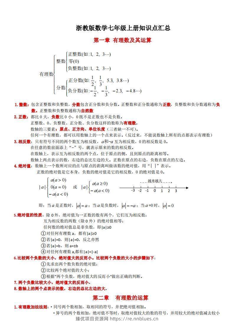 浙教版数学七年级上知识点总结(1) - 臻优资源网