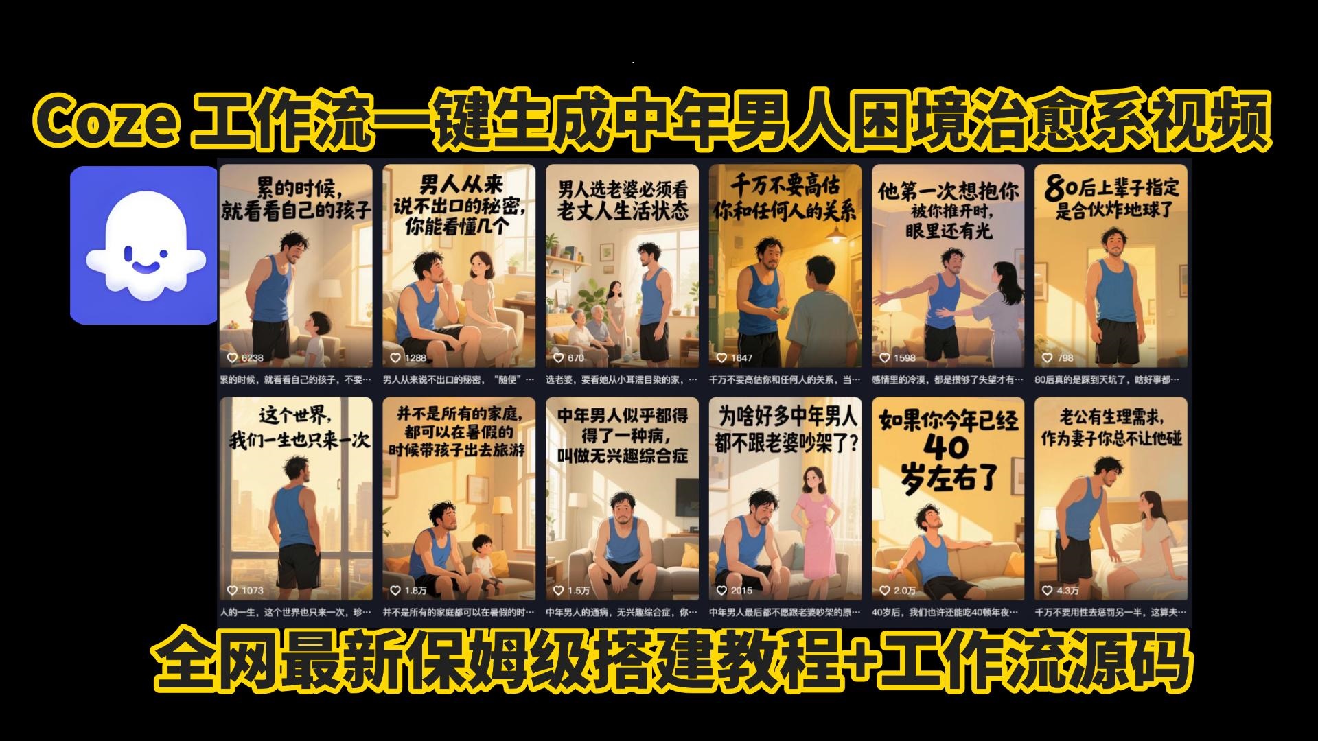 coze工作流一键生成,中年男人困境扎心高涨粉高播放量图文视频,保姆级拆解教程,无需剪辑,无需拍摄写文案智能体拆解教程 - 臻优资源网