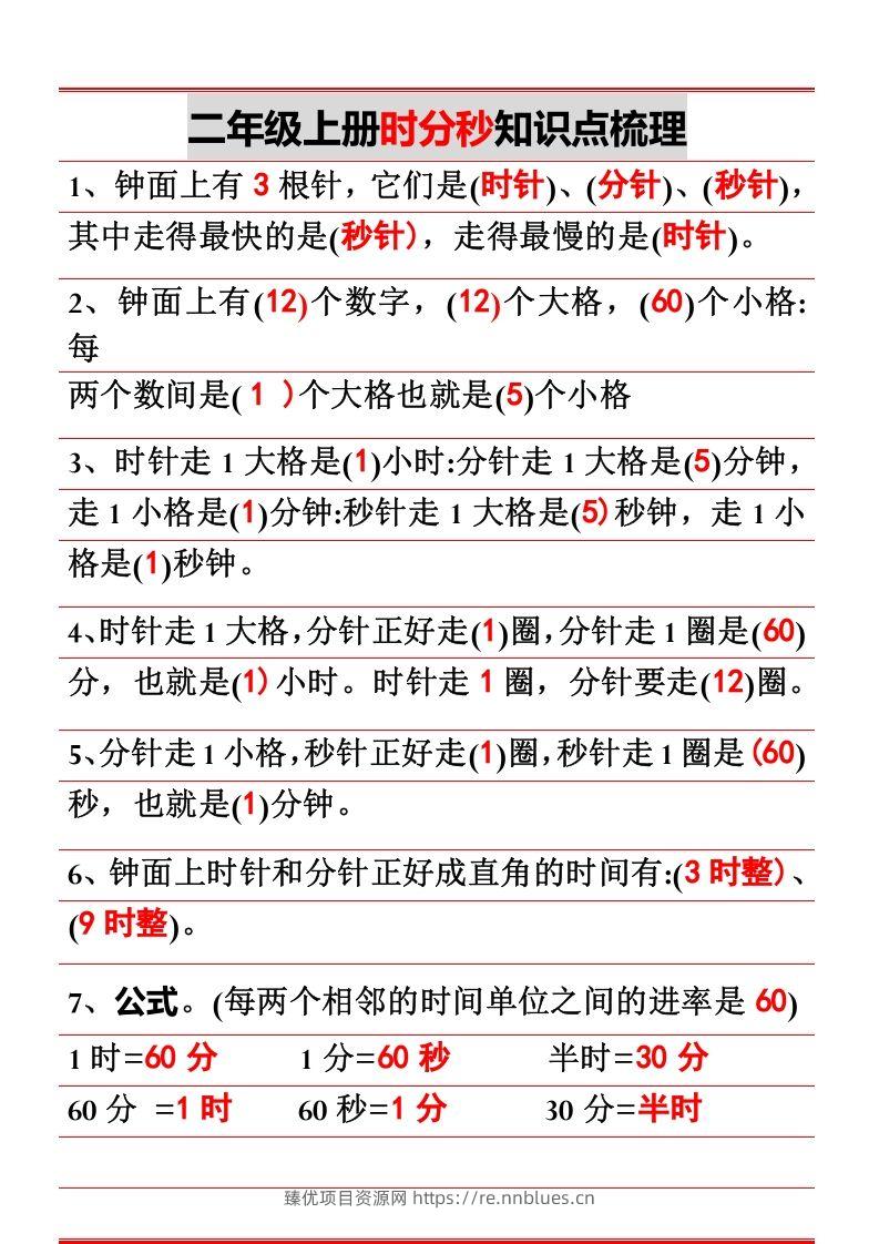 二上数学时分秒知识点梳理 - 臻优资源网