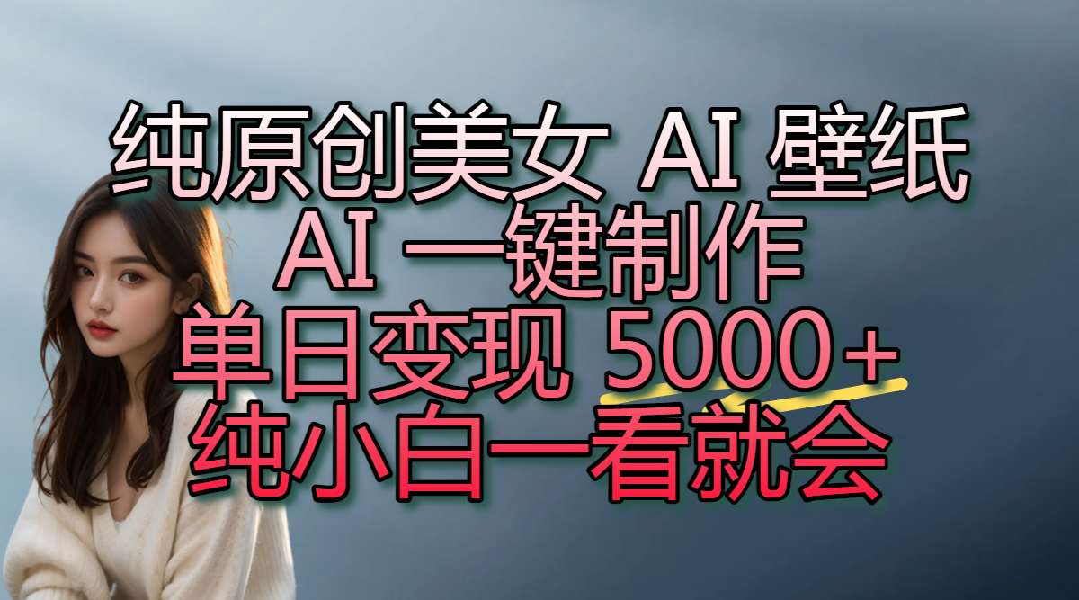 纯原创美女 AI 壁纸玩法，AI 一键制作，单日变现 5000+，纯小白一看就会 - 臻优资源网