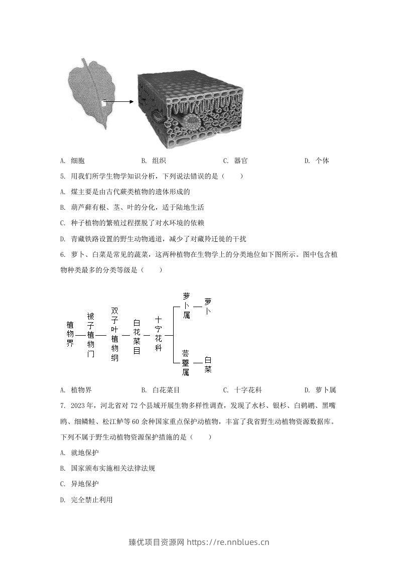 图片[2] - 2024年河北中考生物试题及答案(Word版) - 臻优资源网